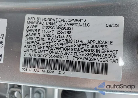 2024 Honda Accord Hybrid Sport из США, поврежденный, VIN 1HGCY2F51RA007441